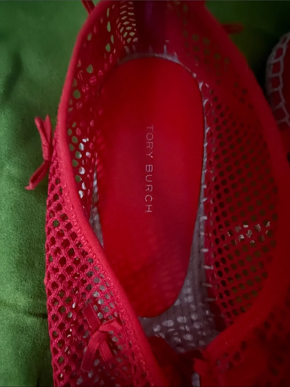 Tory Burch Red Mesh Mini Bow Espadrille Flats Size 10 New with bag and box
